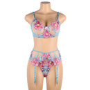 Floral Embroidery Bra & Panty Set with Garter Belt - Luscious Goddess