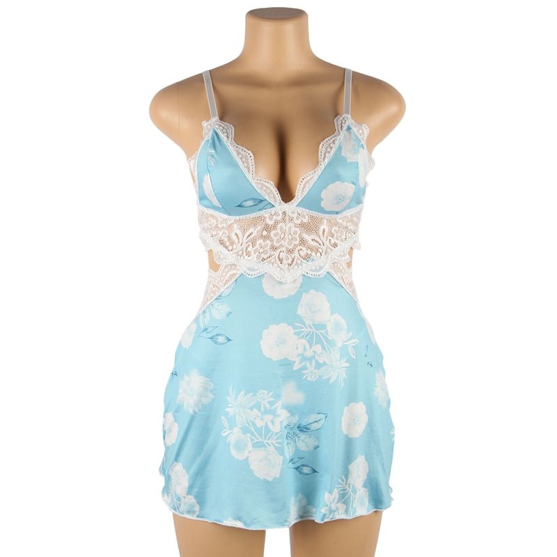 Floral Form Fitting Print Lace - up Babydoll - Luscious Goddess